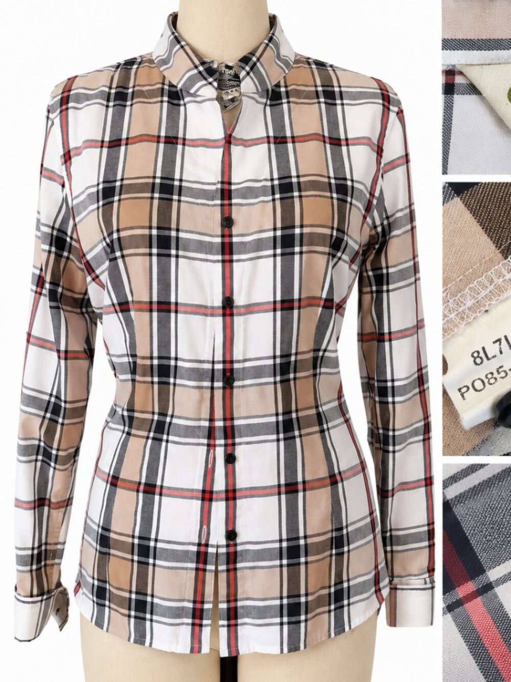 Orvis Women’s Plaid Button Down Shirt Size 14 Tan Black Red Long Sleeve